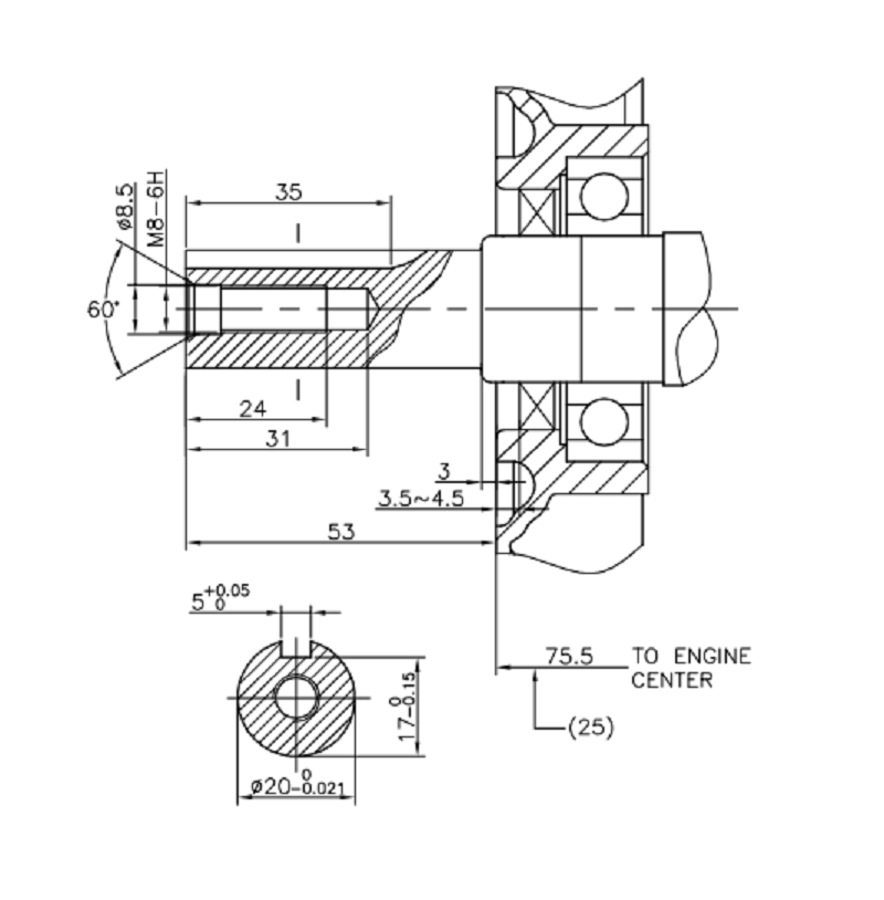 Коленвал G200F,LC168F-2H D20 мм (A type)/130290041-0002 (130290787-0001)