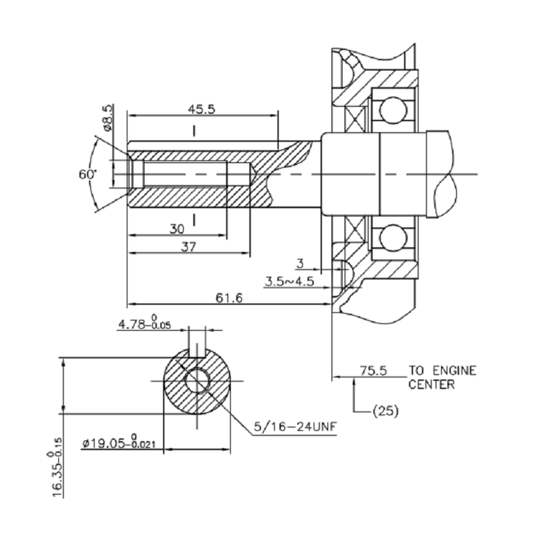 Коленвал G210FA,LC170F-2,LC170FA D19 мм (R type)