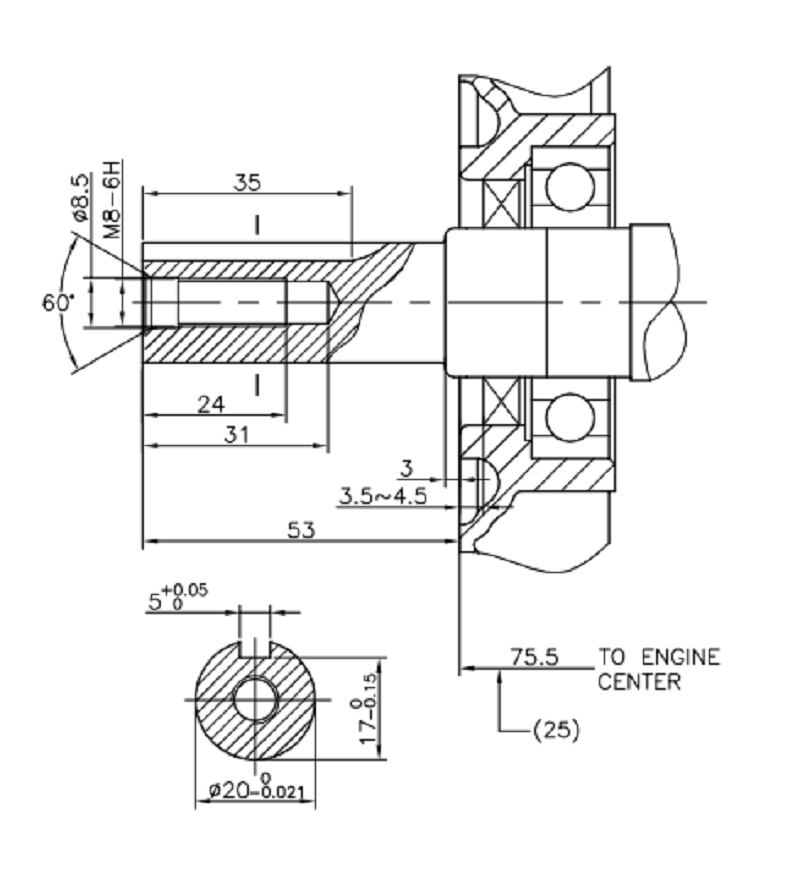 Коленвал G210FA,LC170F-2,LC170FA D20 мм (A type)/130290250-0001