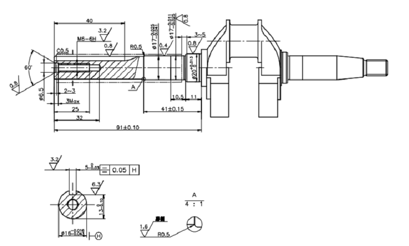 Коленвал LC154F-1 D16 мм (M type)/130290255-0001